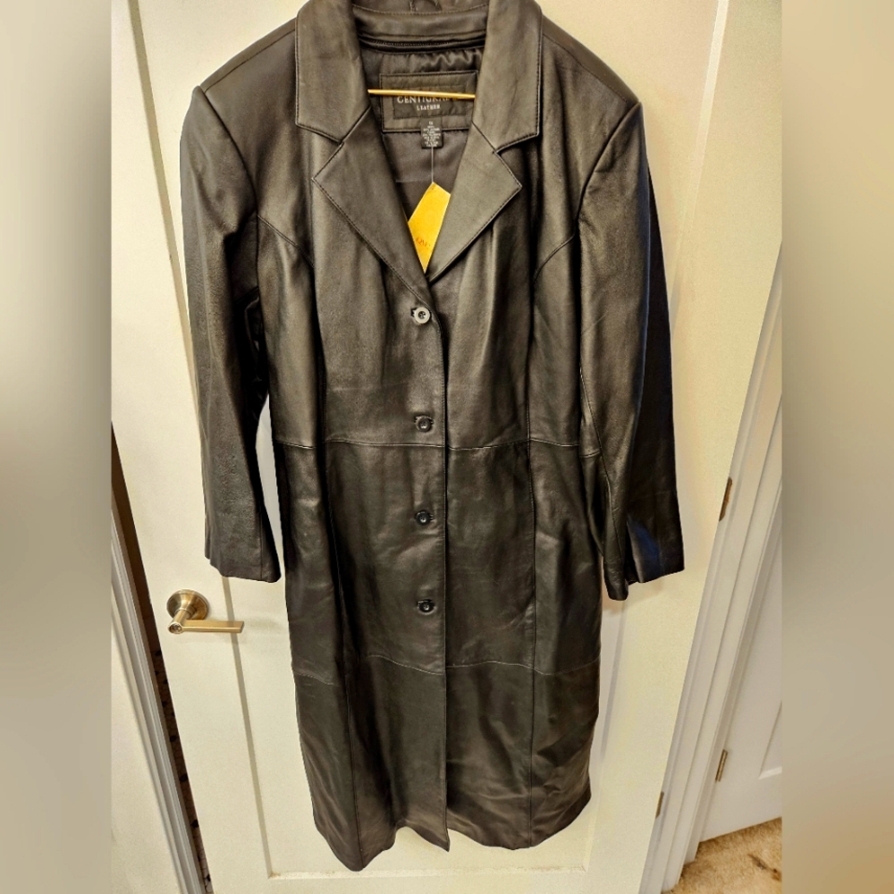 NWT - Leather Centigrade Black Trench w Thermolite Zip Out Lining - Size 1X